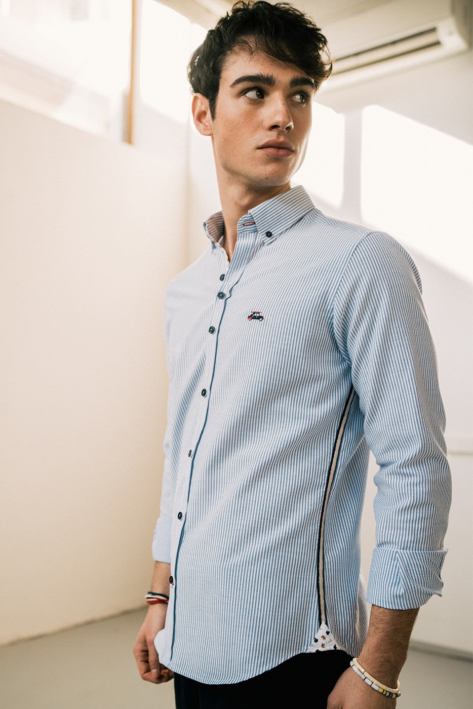 Camisa oxford rayas azules con detalles