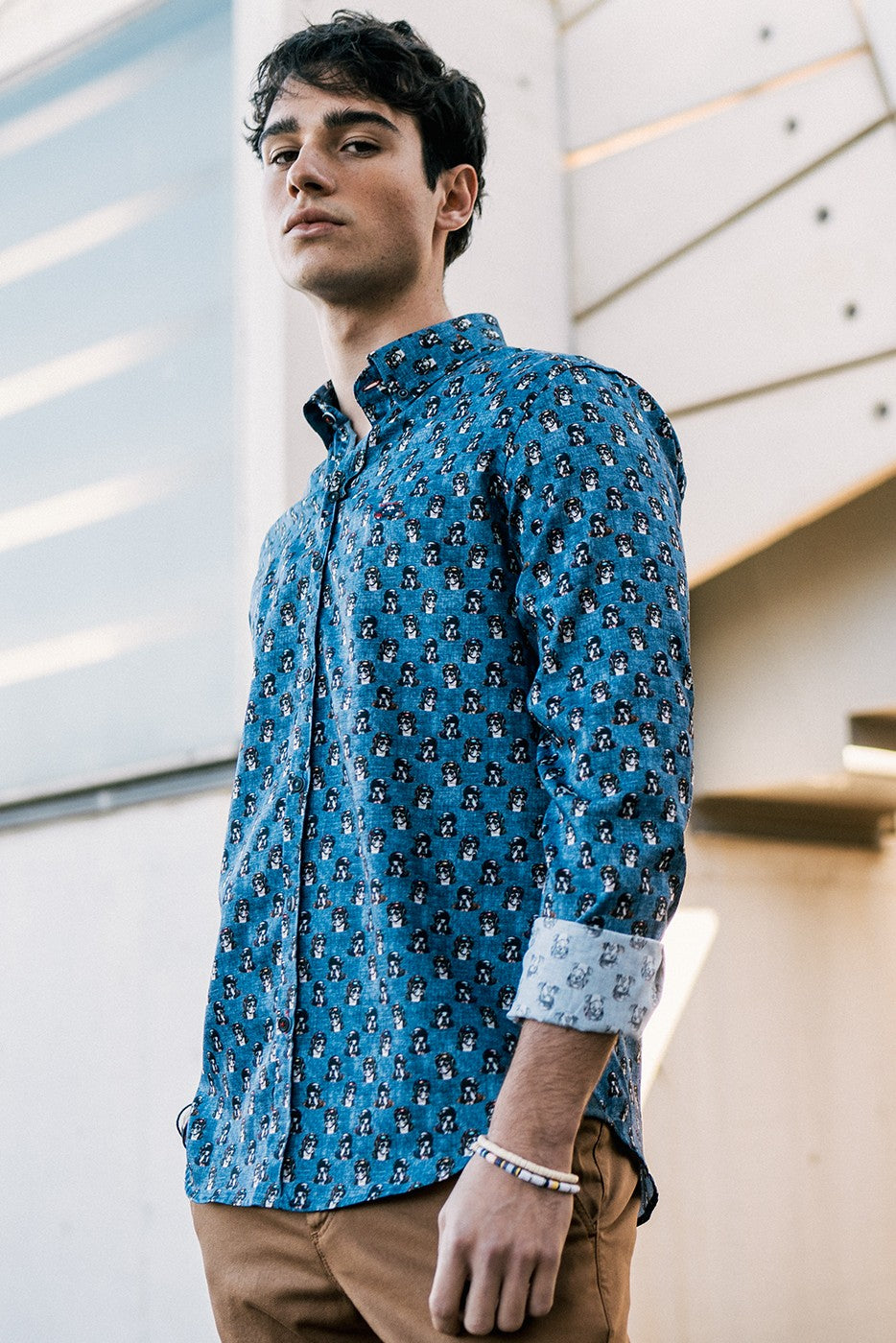 Camisa hombre estampado perros moteros