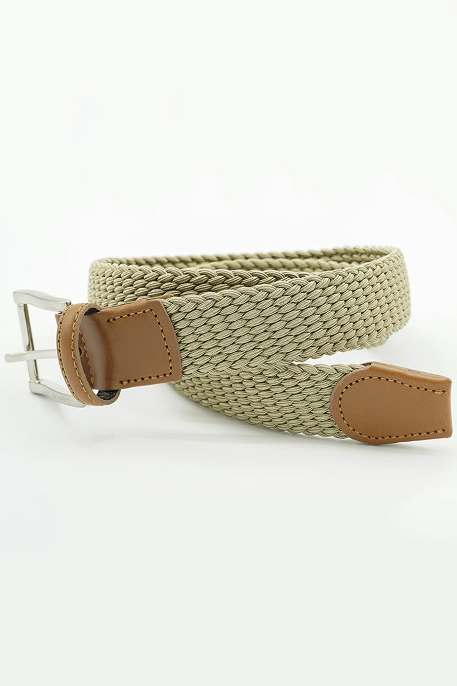 Cinturón trenzado elástico beige