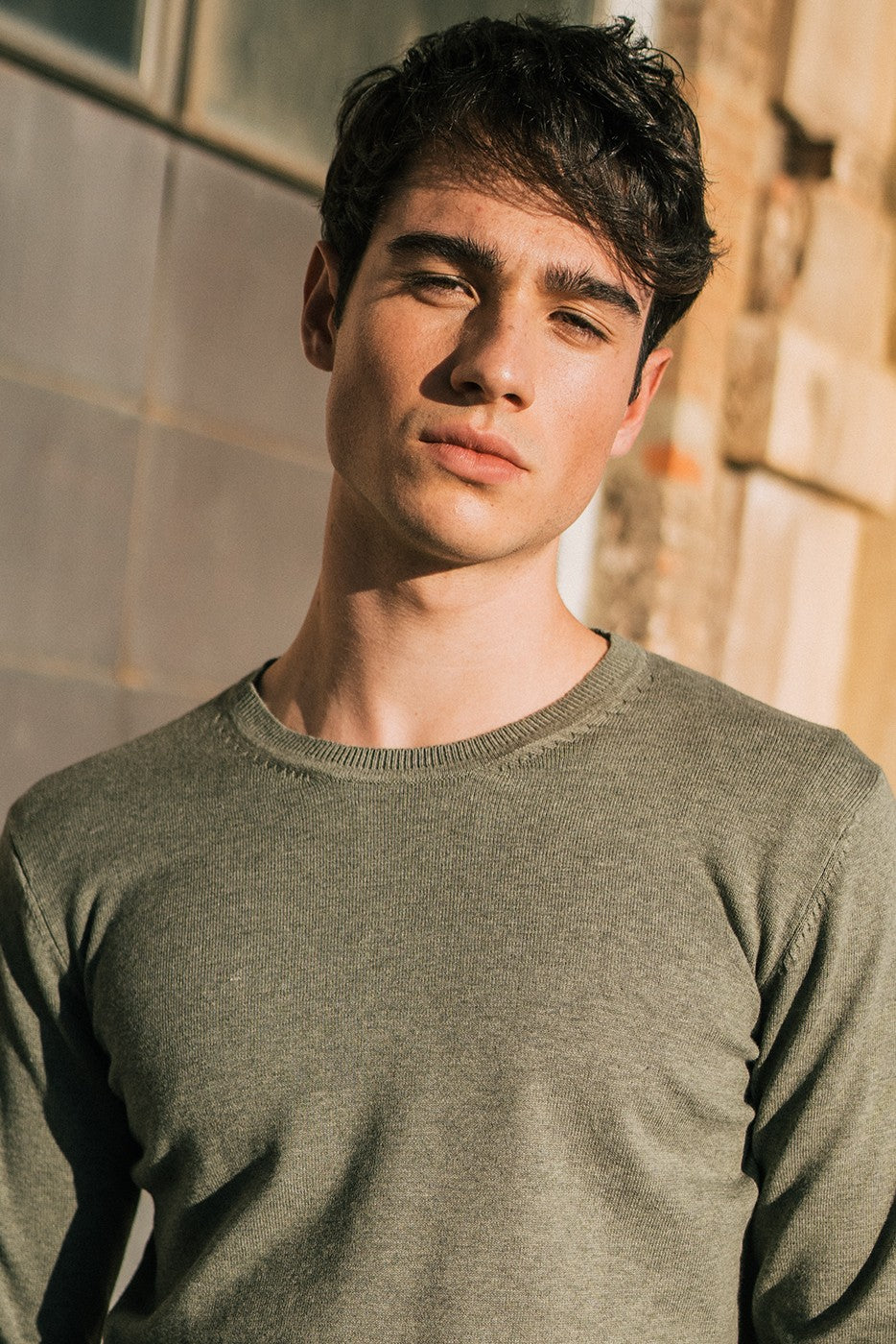 Jersey de punto cuello redondo caqui