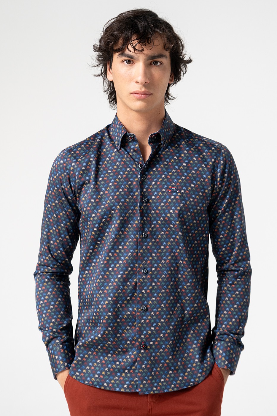 Camisa vespas estampada multicolor fondo marino