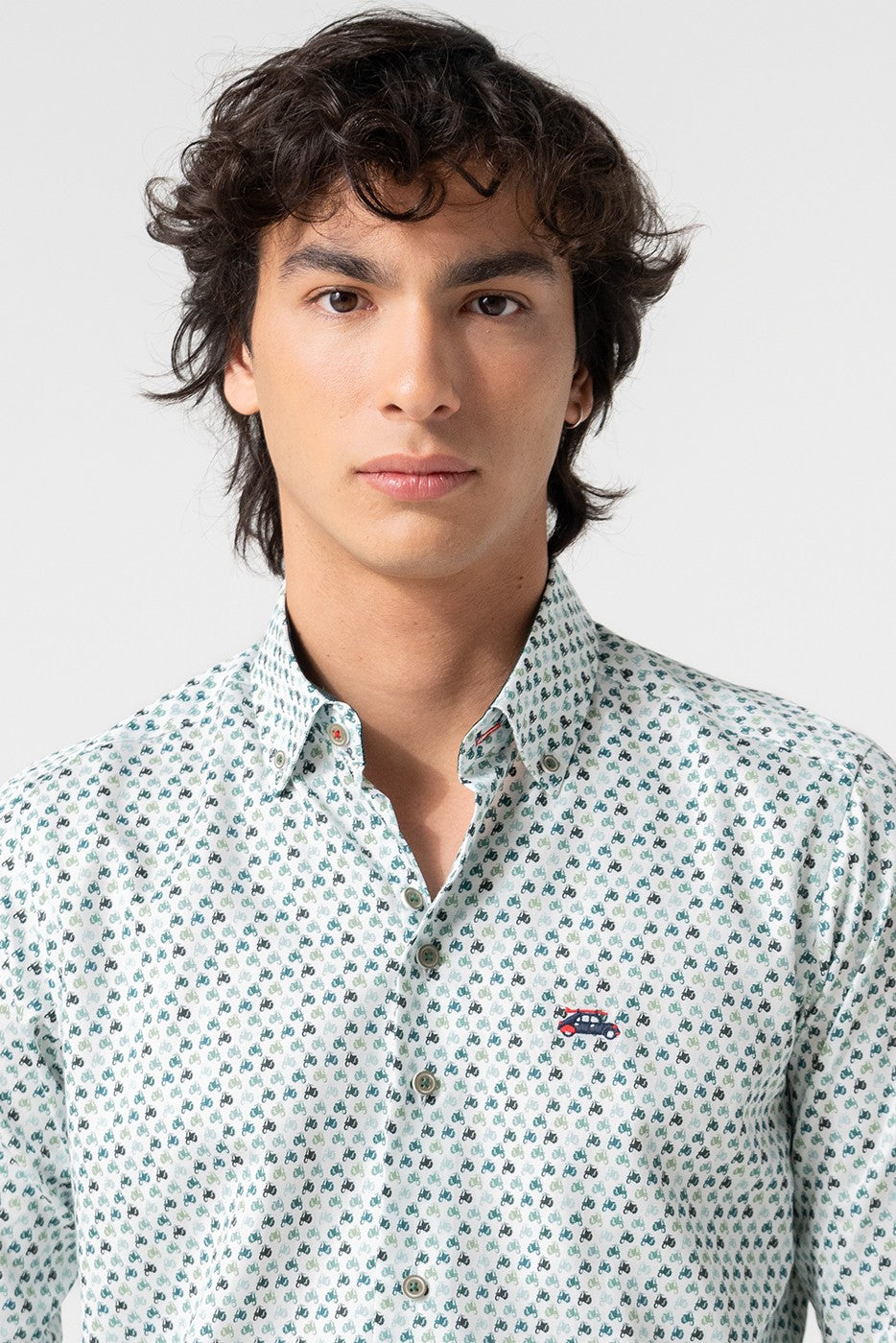 Camisa estampada hombre motos verdes