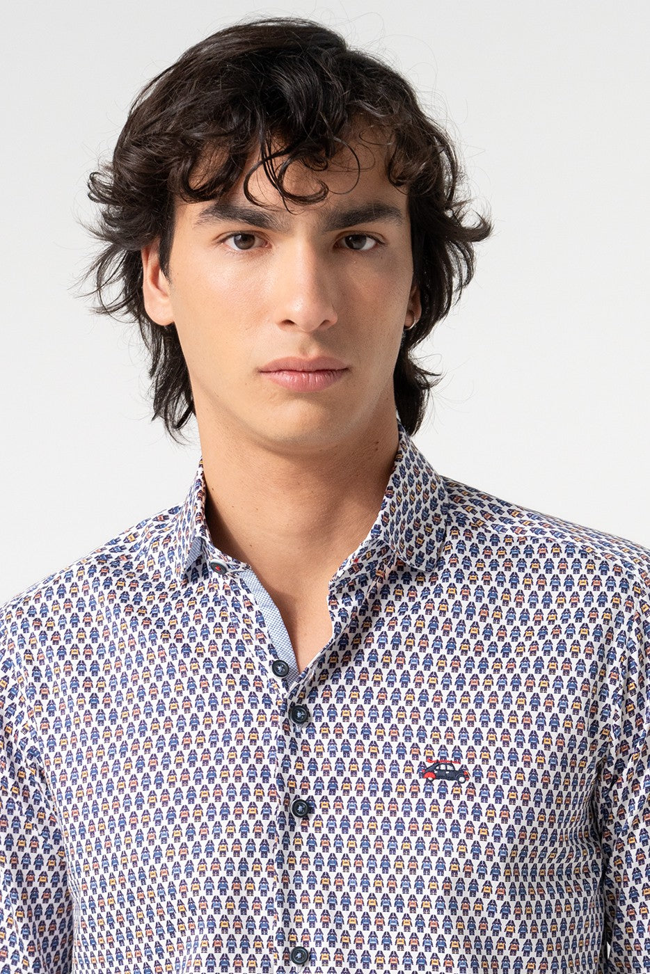 Camisa hombre estampado robots multicolor