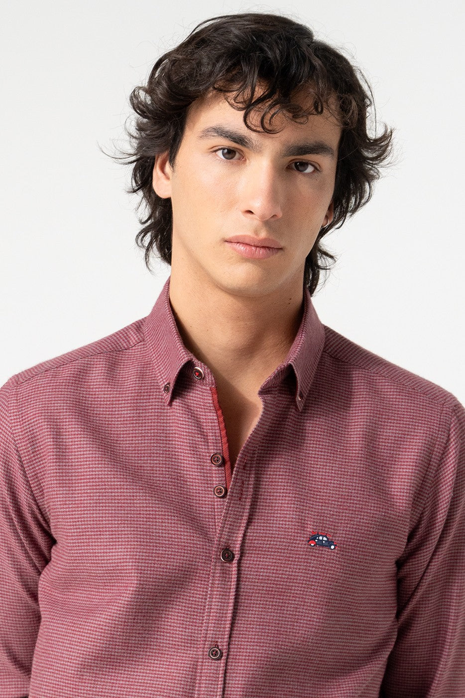 Camisa pata gallo granate hombre