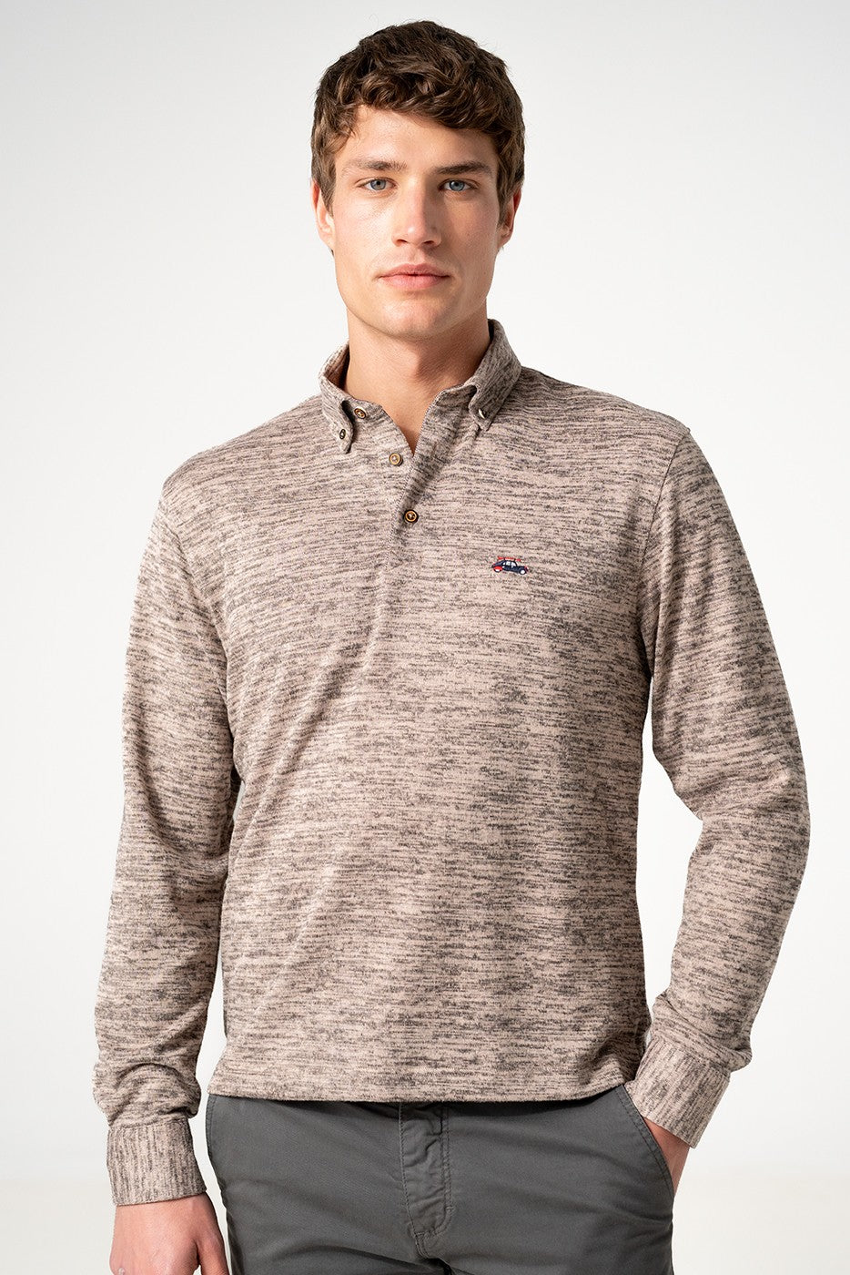 Polo de punto manga larga beige