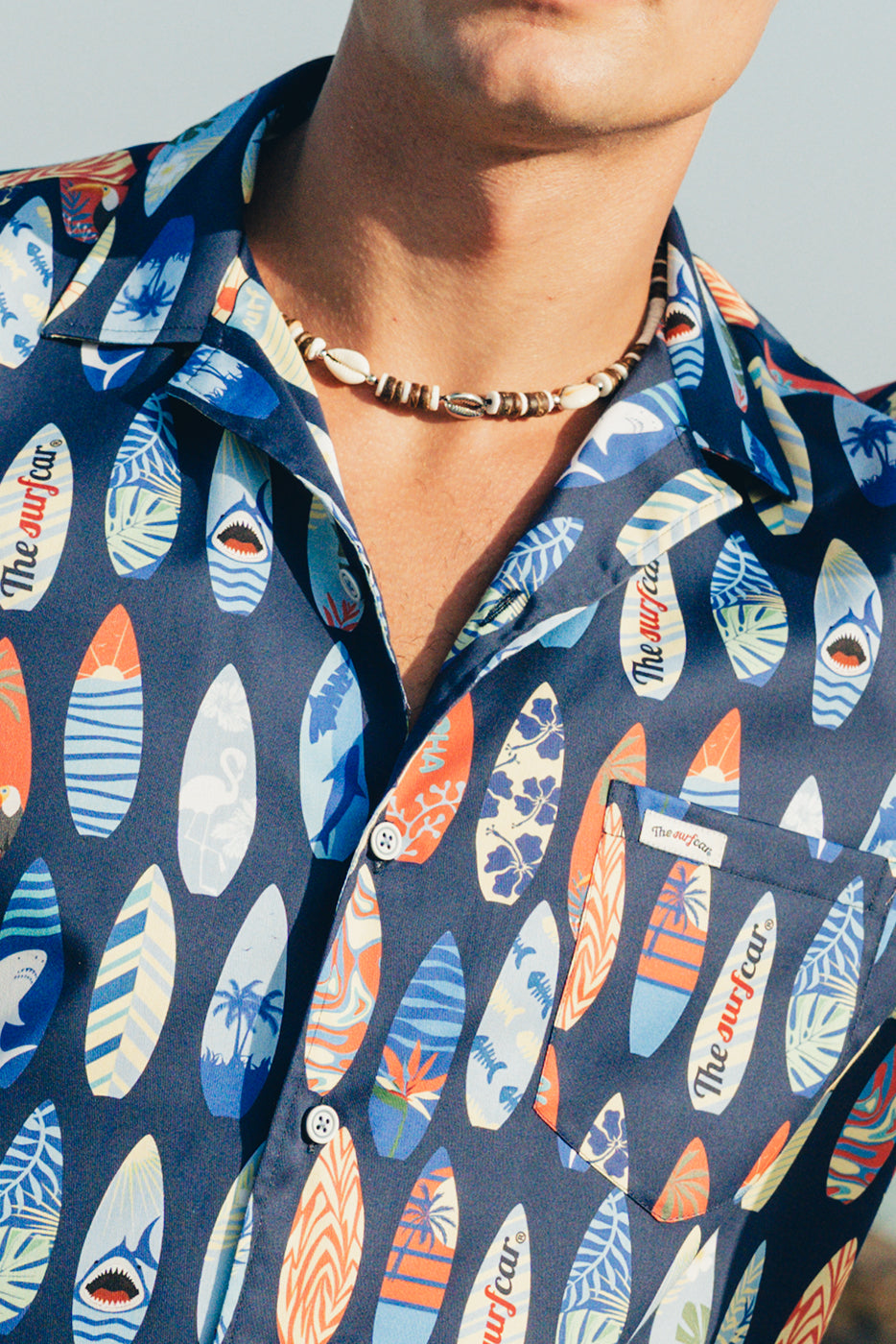 Camisa hombre bowling estampado tablas surf fondo marino