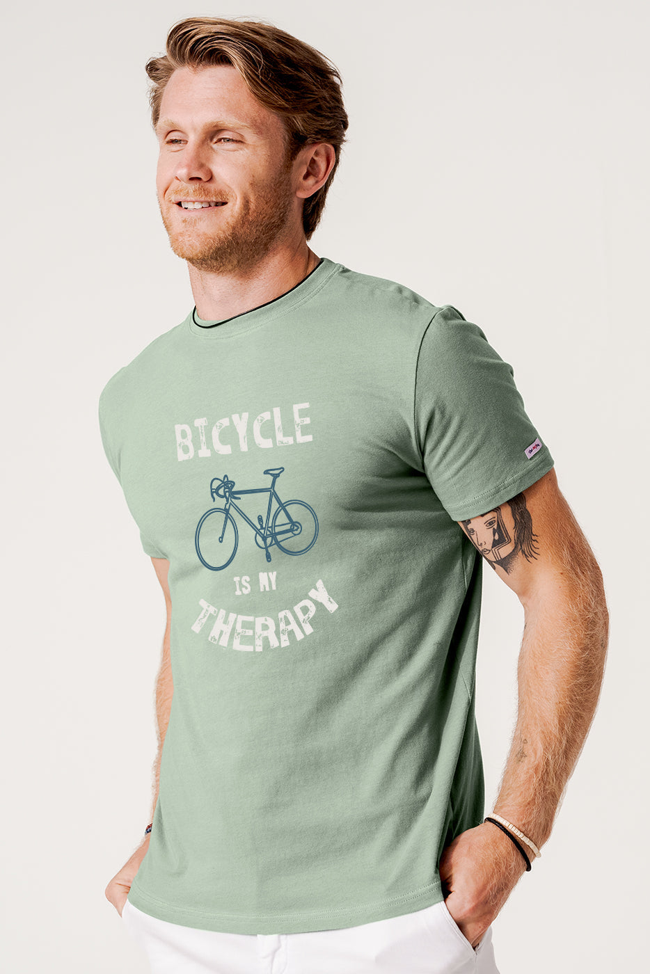 Camiseta verde hombre estampado bicicleta