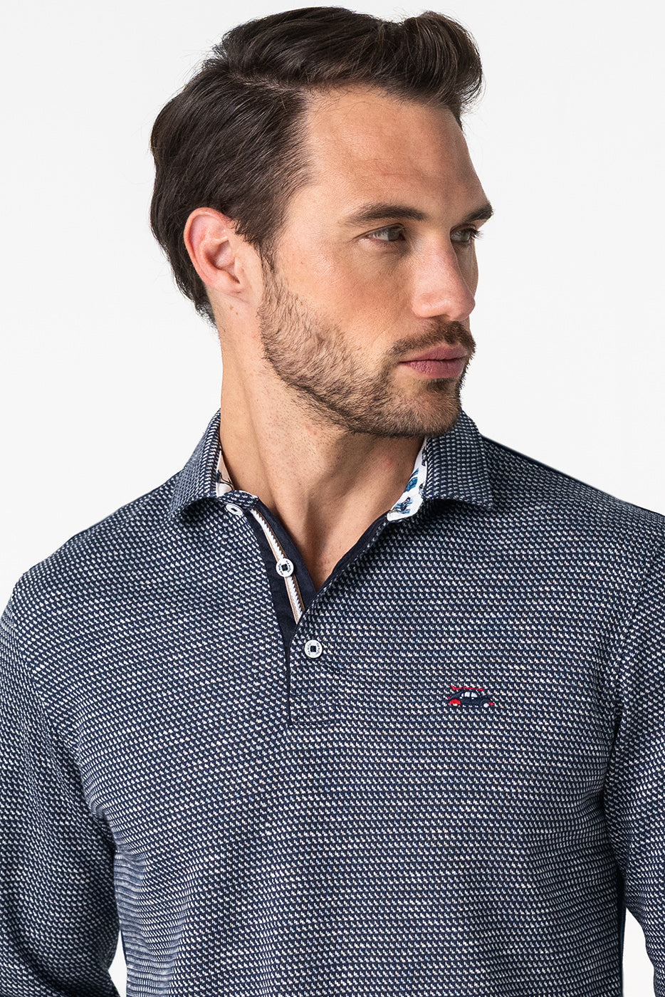 Polo de punto manga larga estampado marino