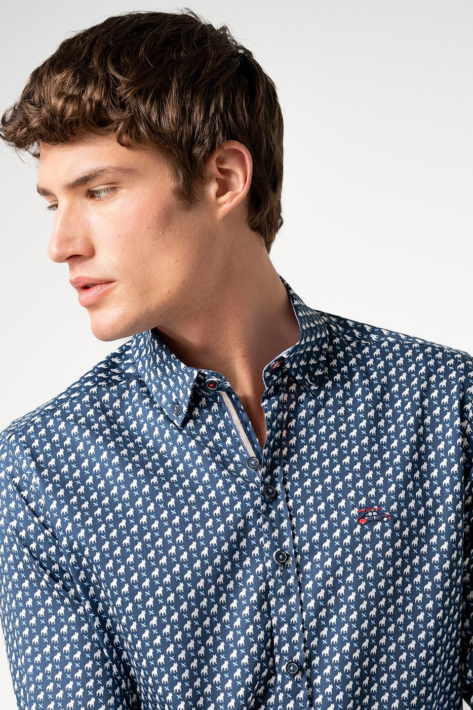 Camisa hombre regular fit estampado perros pequeños