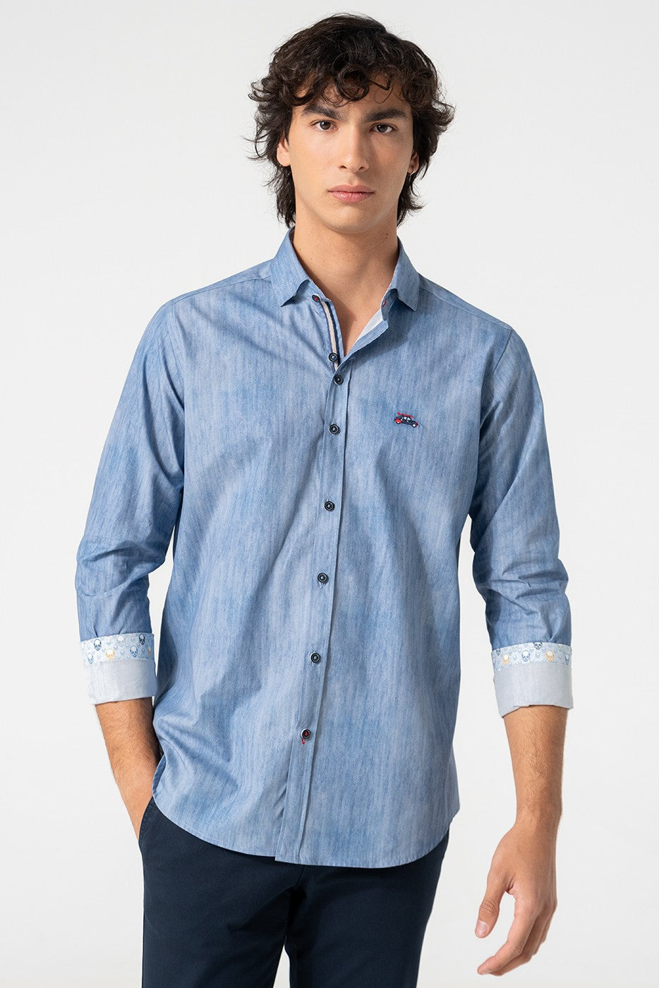 Camisa hombre efecto vaquero azul