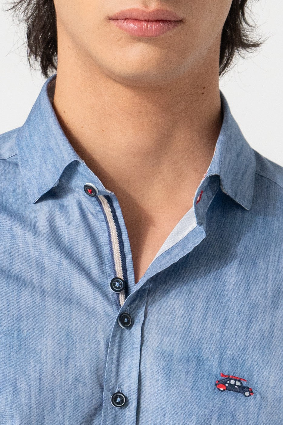 Camisa hombre efecto vaquero azul