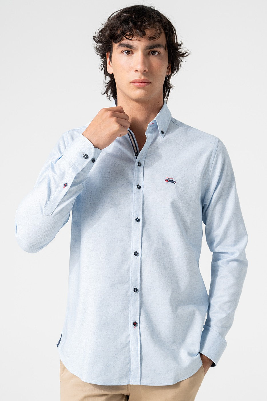 Camisa hombre regular fit tono azul