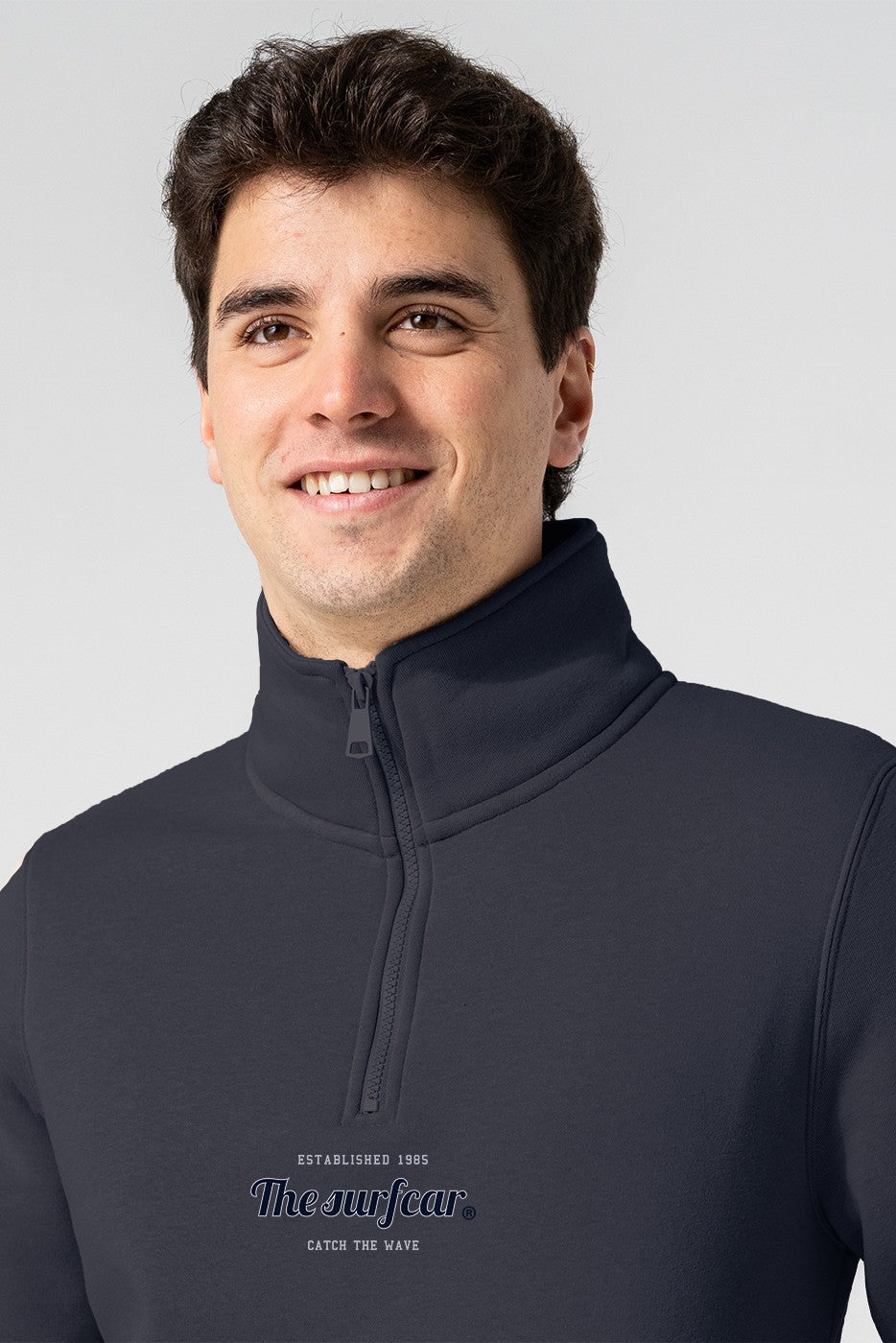 Sudadera hombre cuello cremallera gris