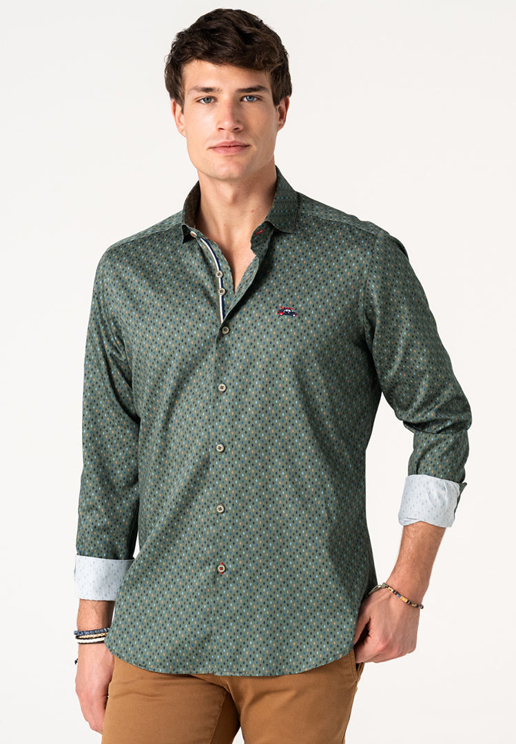 Camisa hombre microestampado geométrico verde