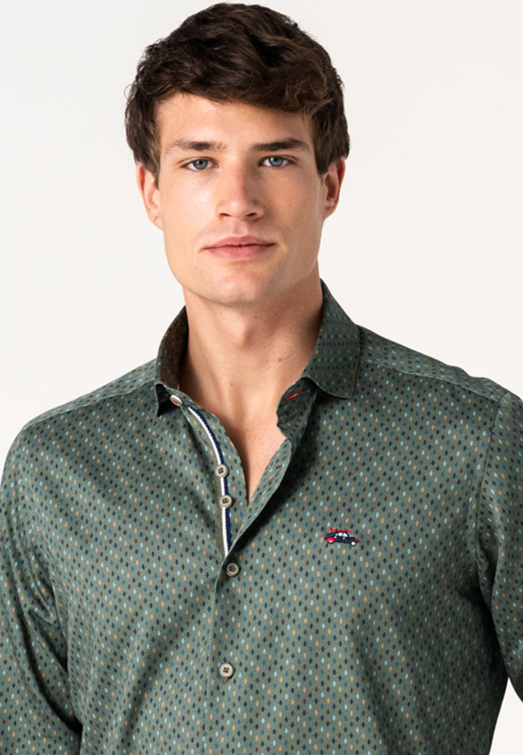 Camisa hombre microestampado geométrico verde