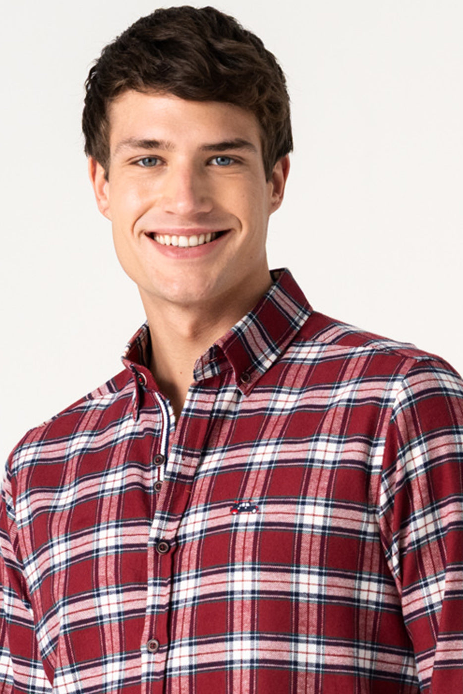 Camisa hombre manga larga cuadros clásicos rojo y blanco