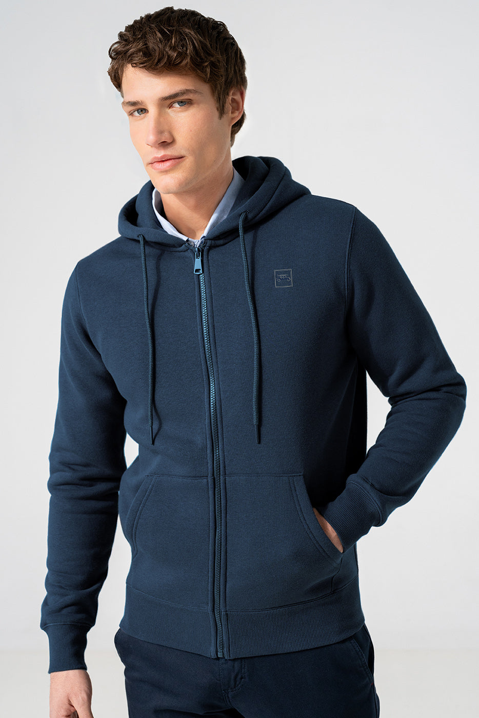 Sudadera de cremallera con capucha marino