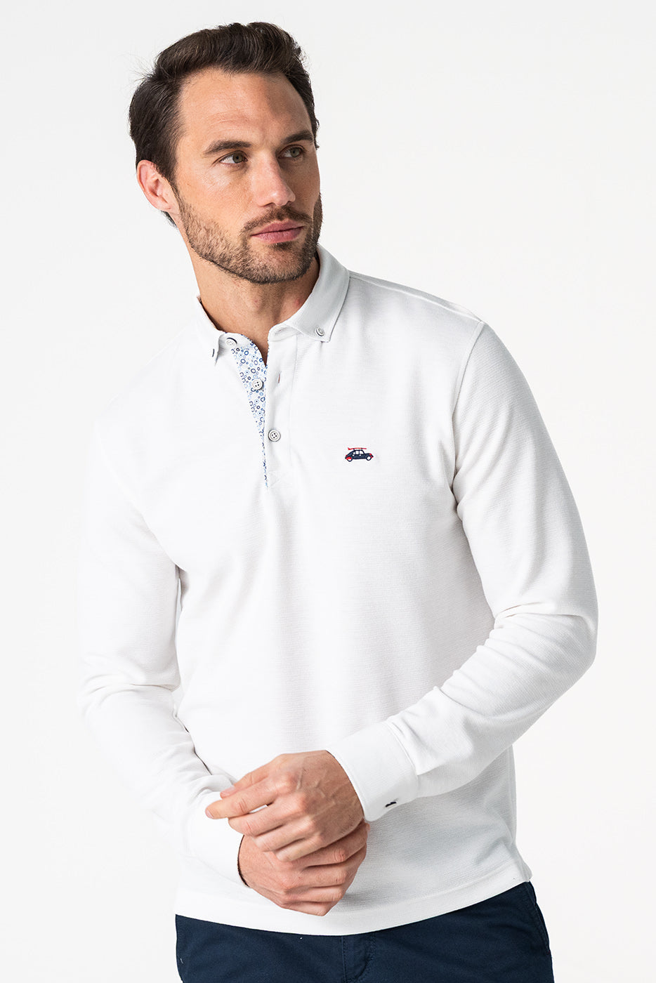 Polo de punto manga larga blanco